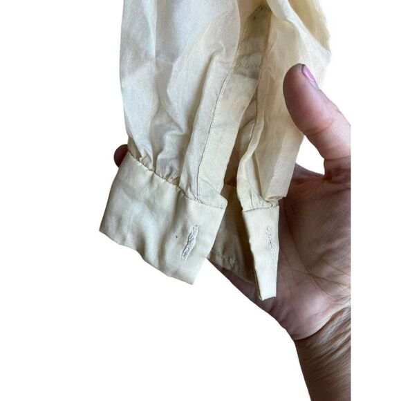 Vtg 60s Champagne Gogo Mod Embroidered Floral Shift Wedding Dress Silk Sz S/M - Picture 3 of 7